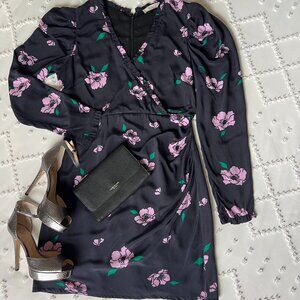 ASTR Black Lilac Floral Marinke Mini Dress SIZE M